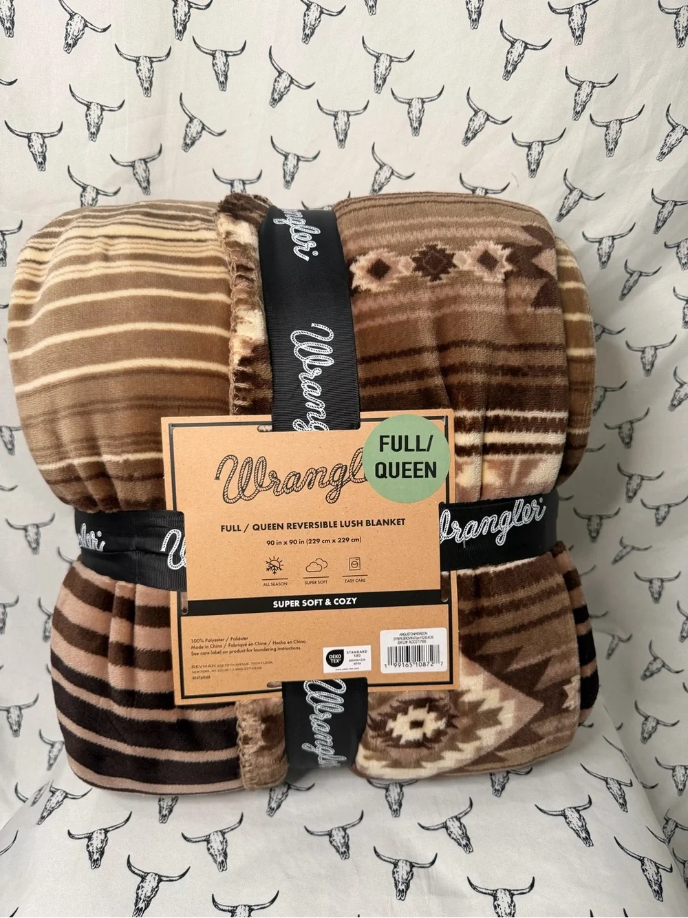 Wrangler Brown Reversible Plush Blanket - Full/Queen